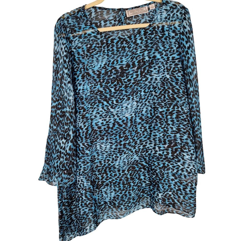 Womens 1X Simonton Says Leopard Print Tunic Blue Sheer Chiffon Mobwife Y2K